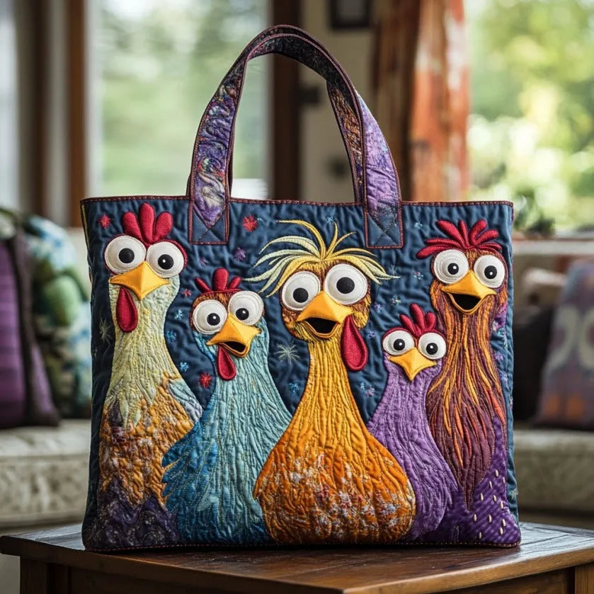 Handwerkliche Tasche - Fünf farbenfrohe Hühner