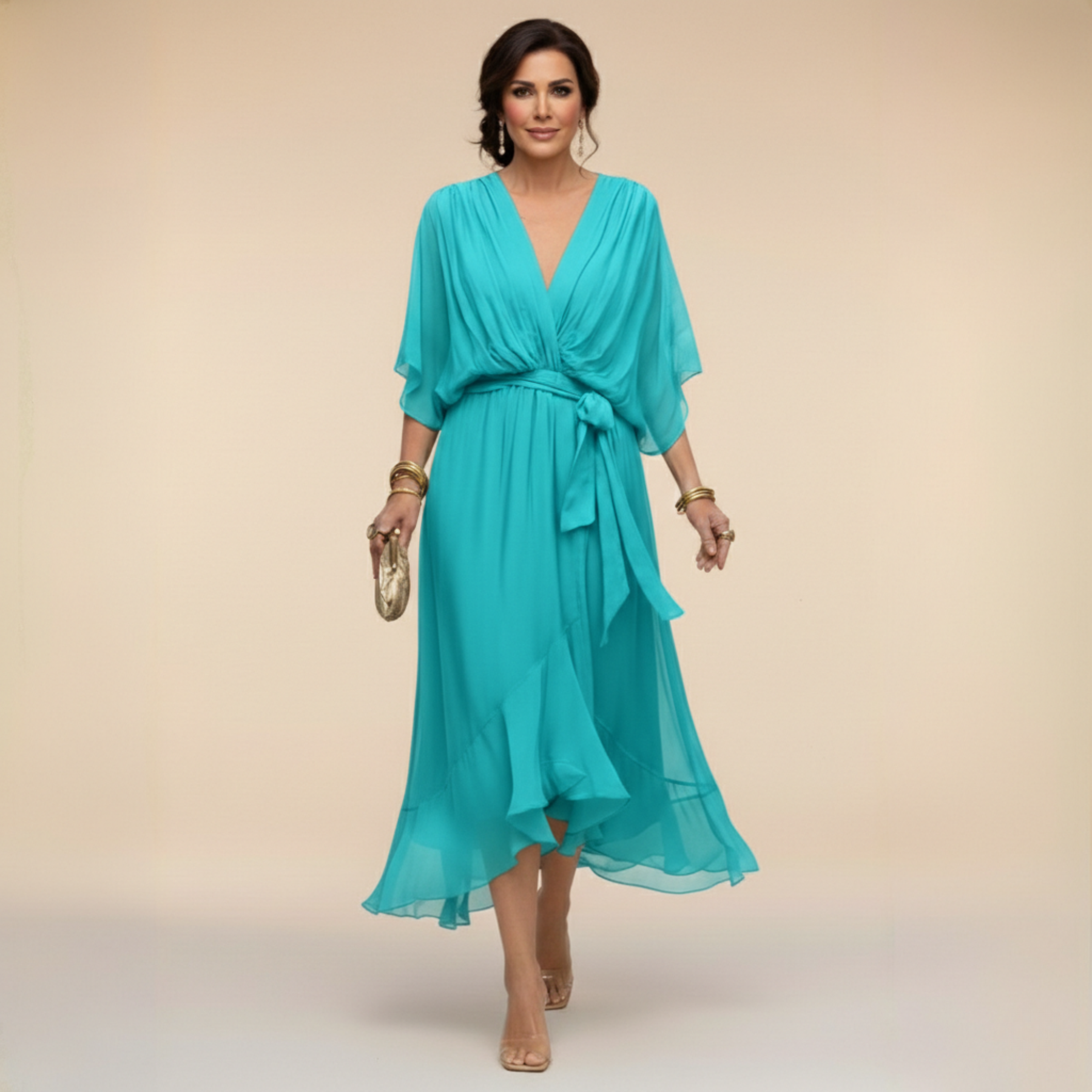 Opal | Elegantes Midi-Kleid mit V-Ausschnitt