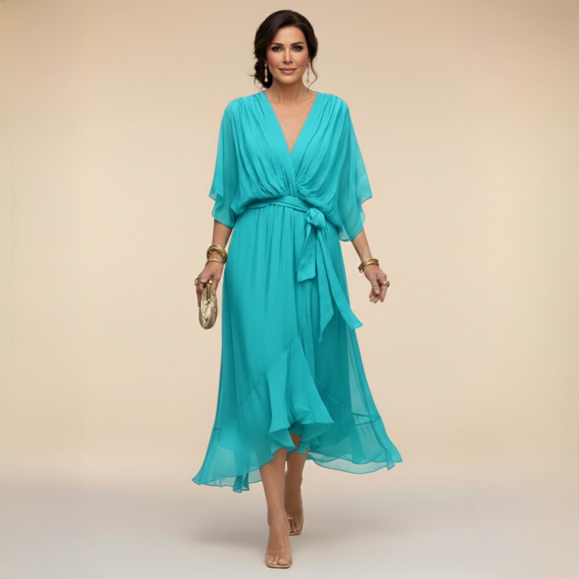 Opal | Elegantes Midi-Kleid mit V-Ausschnitt