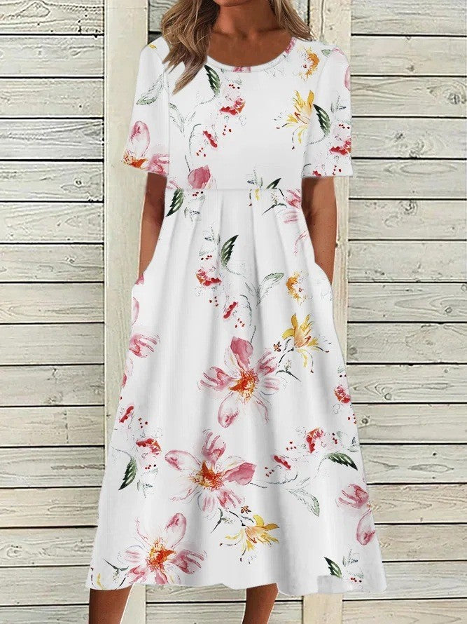 Damenkleid | Bedrucktes geblümtes Midikleid
