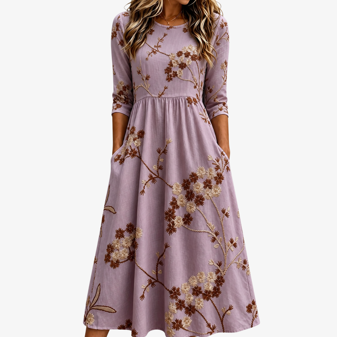 Heather Meadow Blumen Midikleid mit Taschen