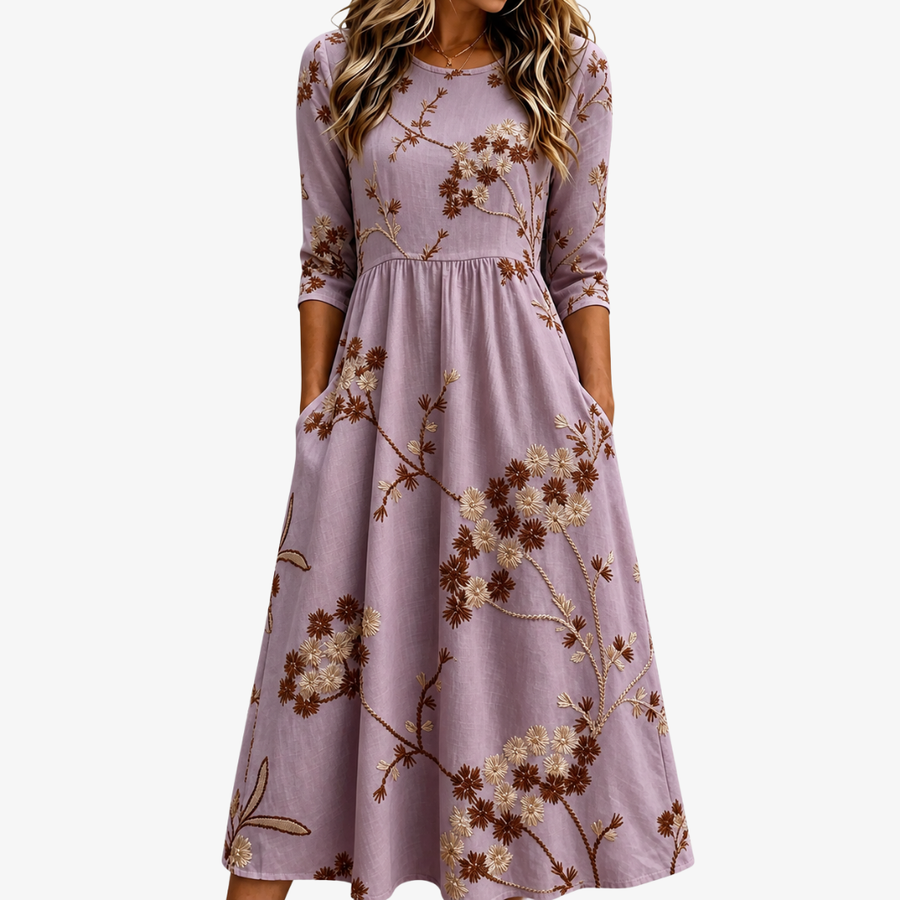 Heather Meadow Blumen Midikleid mit Taschen
