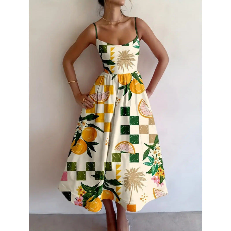Paula - Zitronenpalmen Midi-Kleid