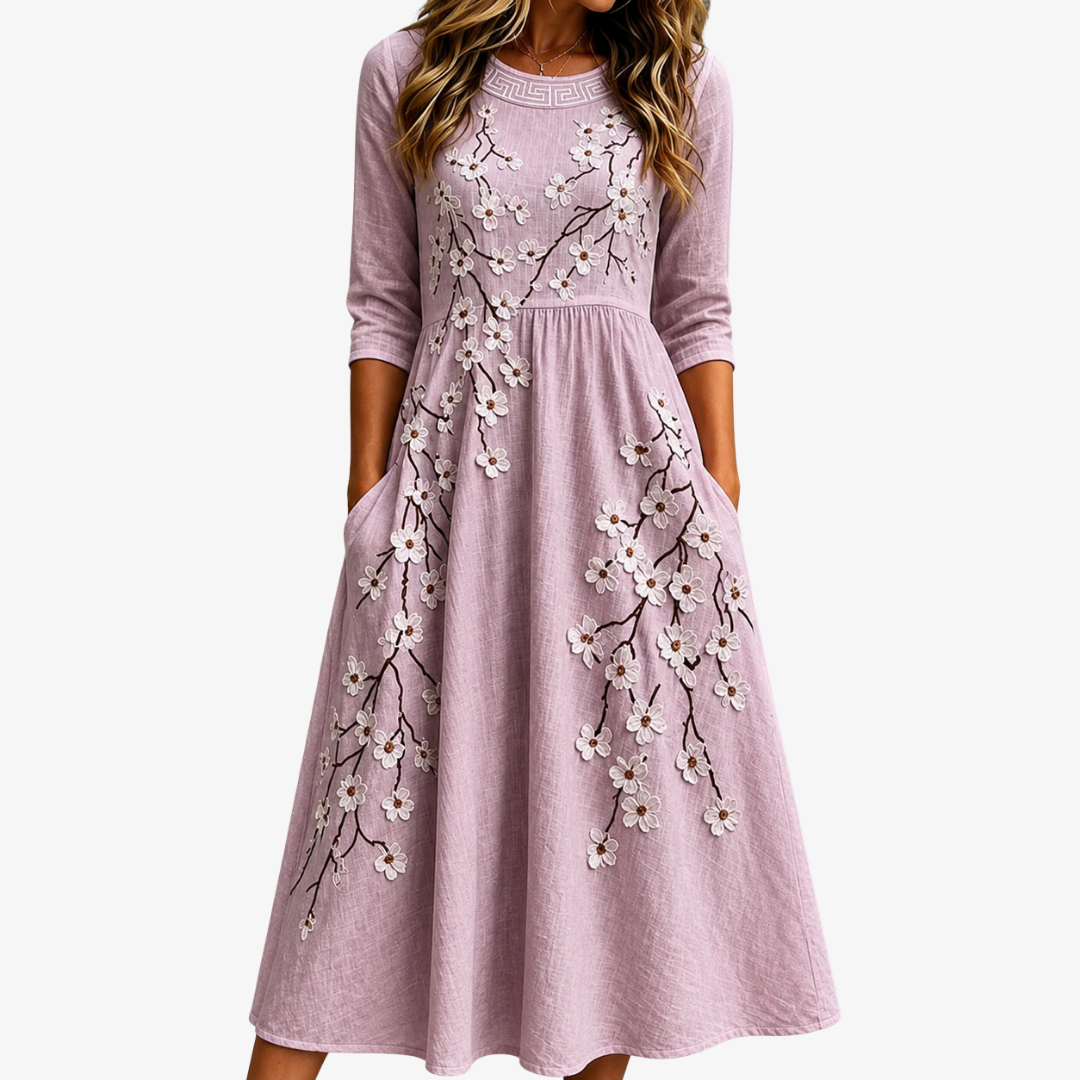 Blushing Orchard florales Midikleid