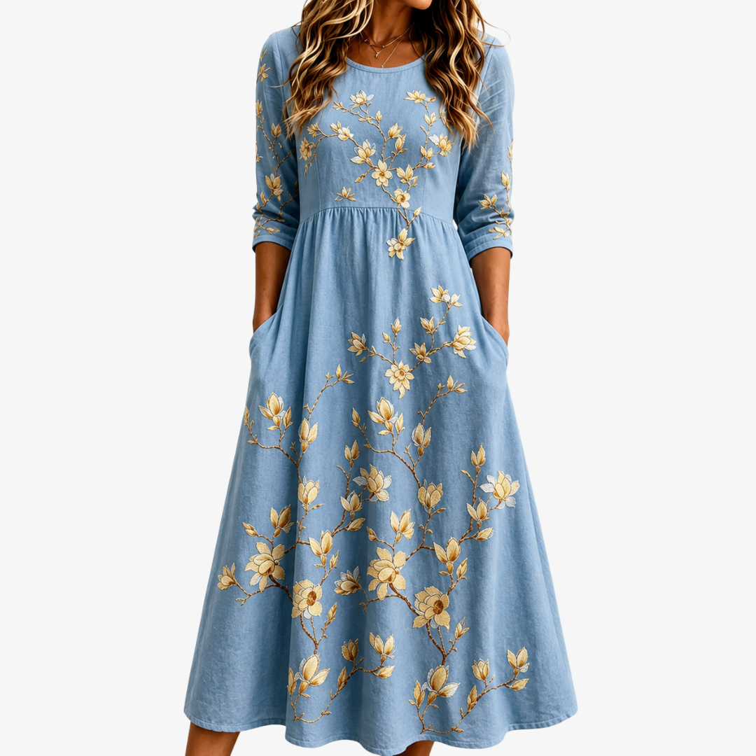 Bluebell Meadow Midi-Kleid mit Taschen