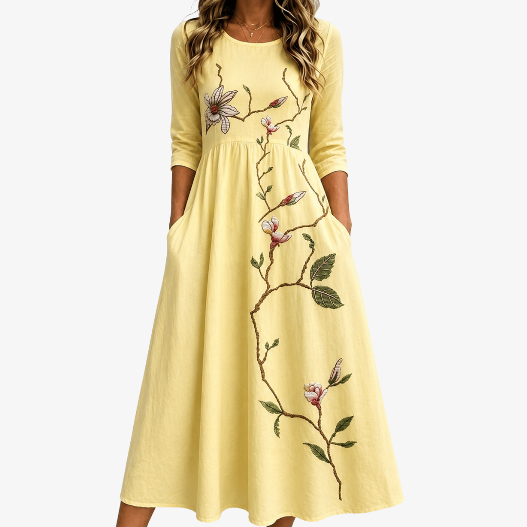 Golden Blossom Tasche Midi-Kleid
