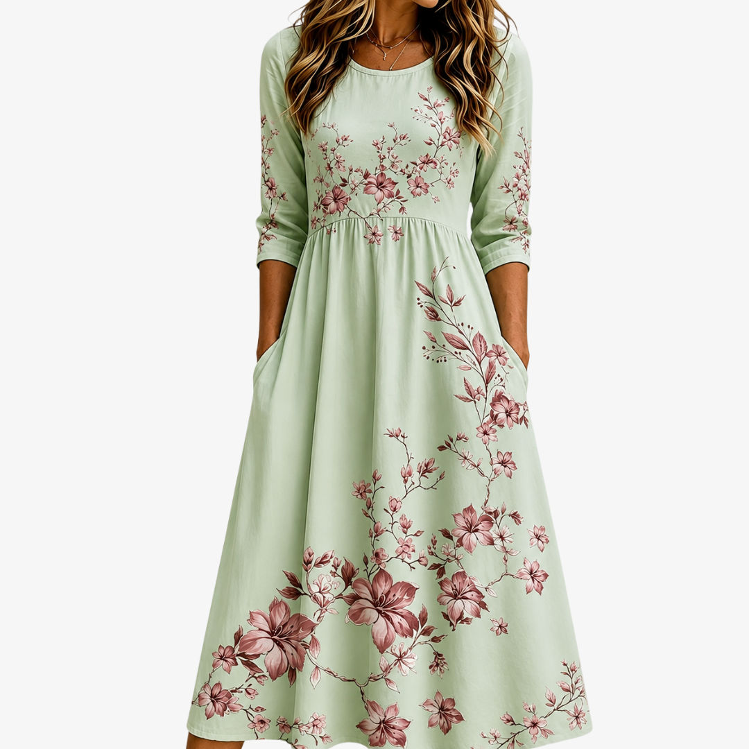 Sage Blossom Grace Tasche Midi Kleid