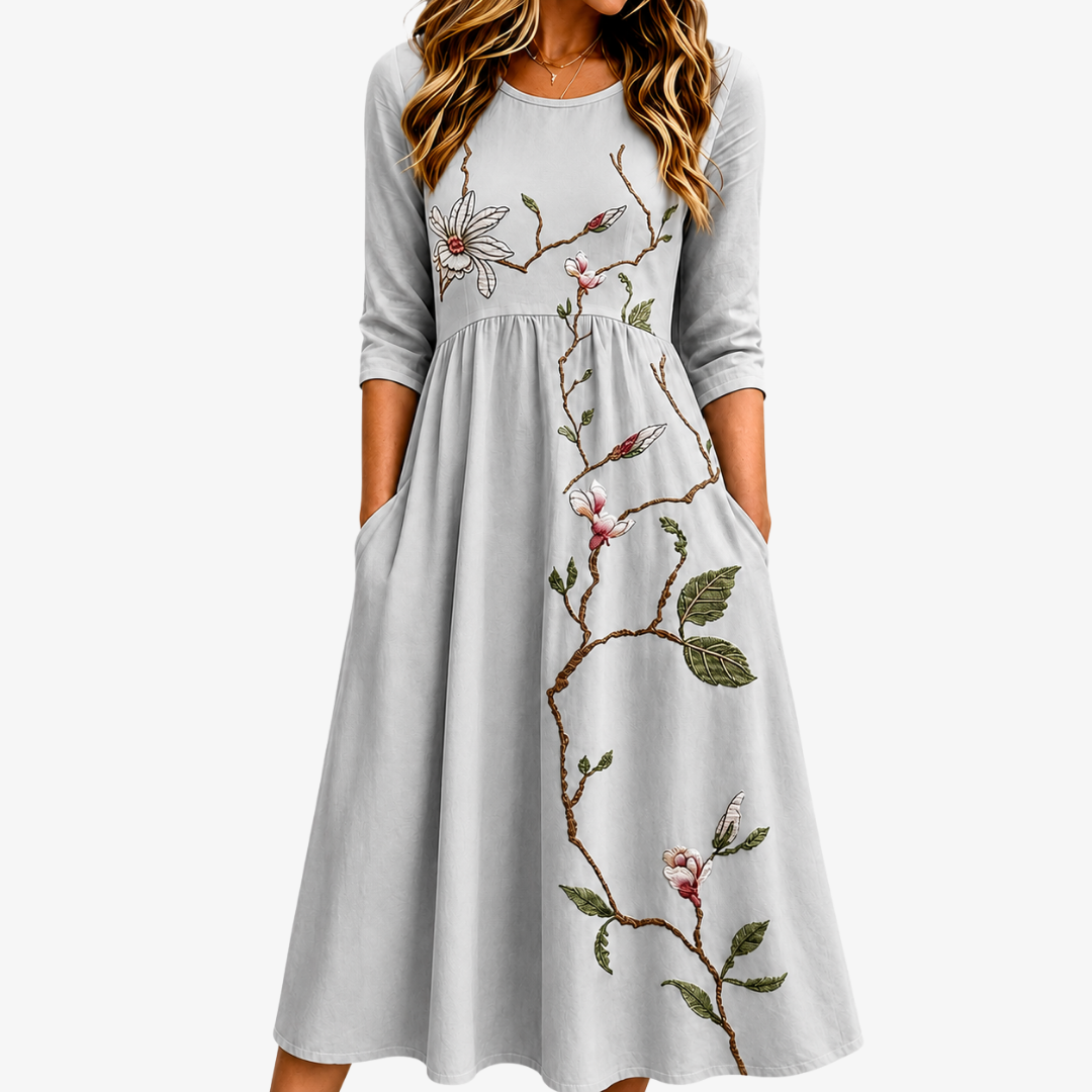 Silberwiesenblüten-Taschen-Midikleid