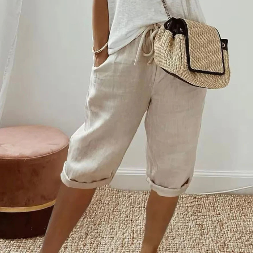 Fenley | Leinen-Caprihose mit Kordelzug