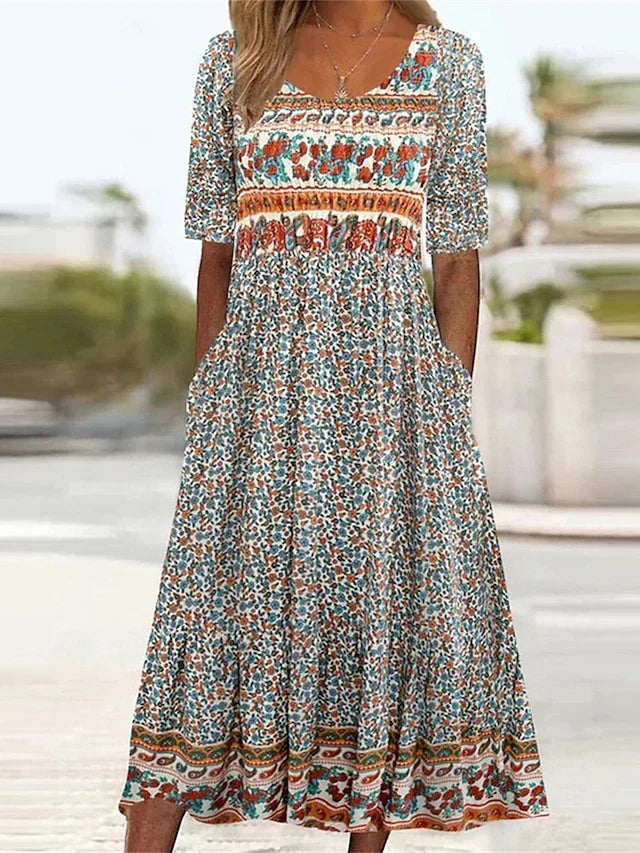 Damenkleid | Midi im Boho-Print