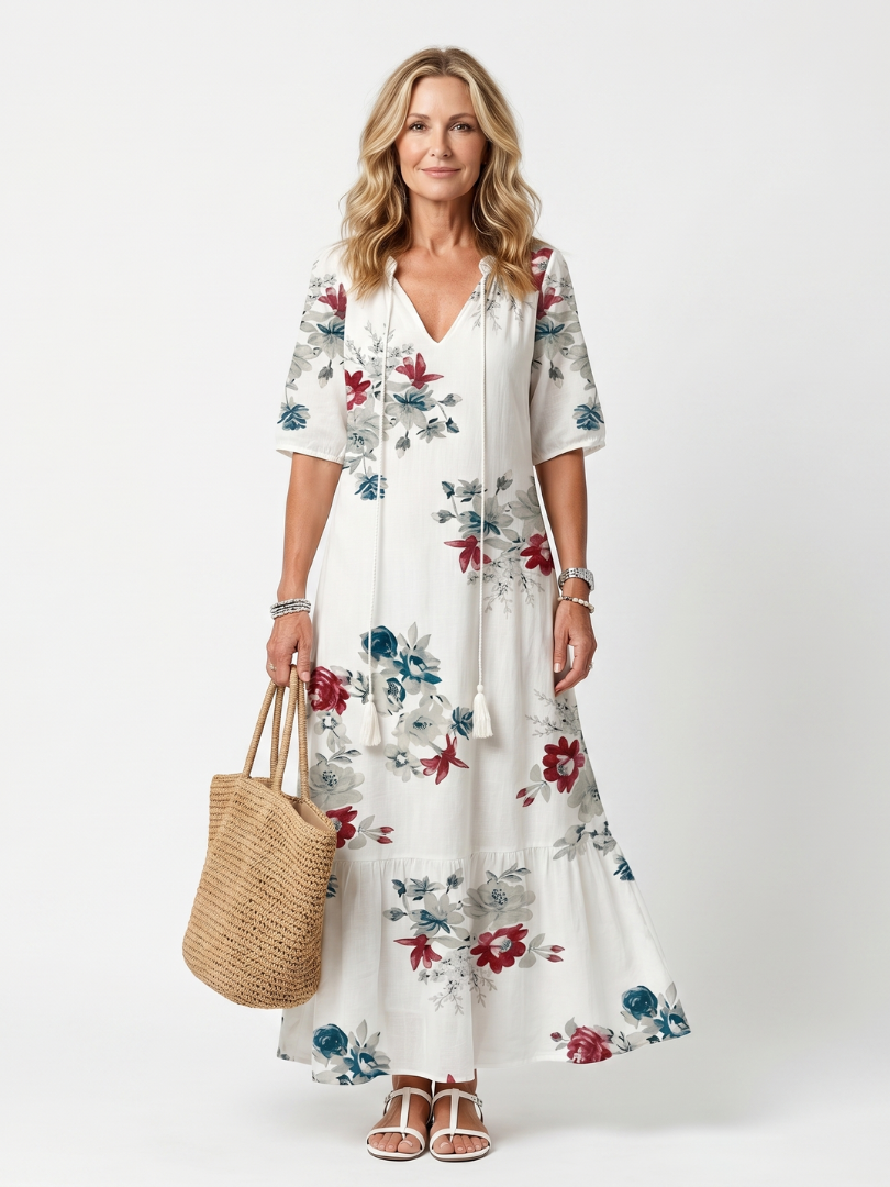 Maeva | Midi-Kleid mit Blumenmuster und Quasten