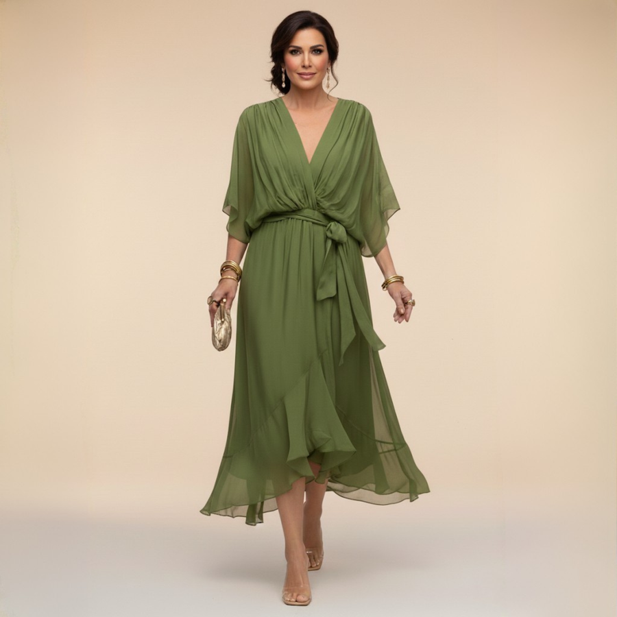 Opal | Elegantes Midi-Kleid mit V-Ausschnitt