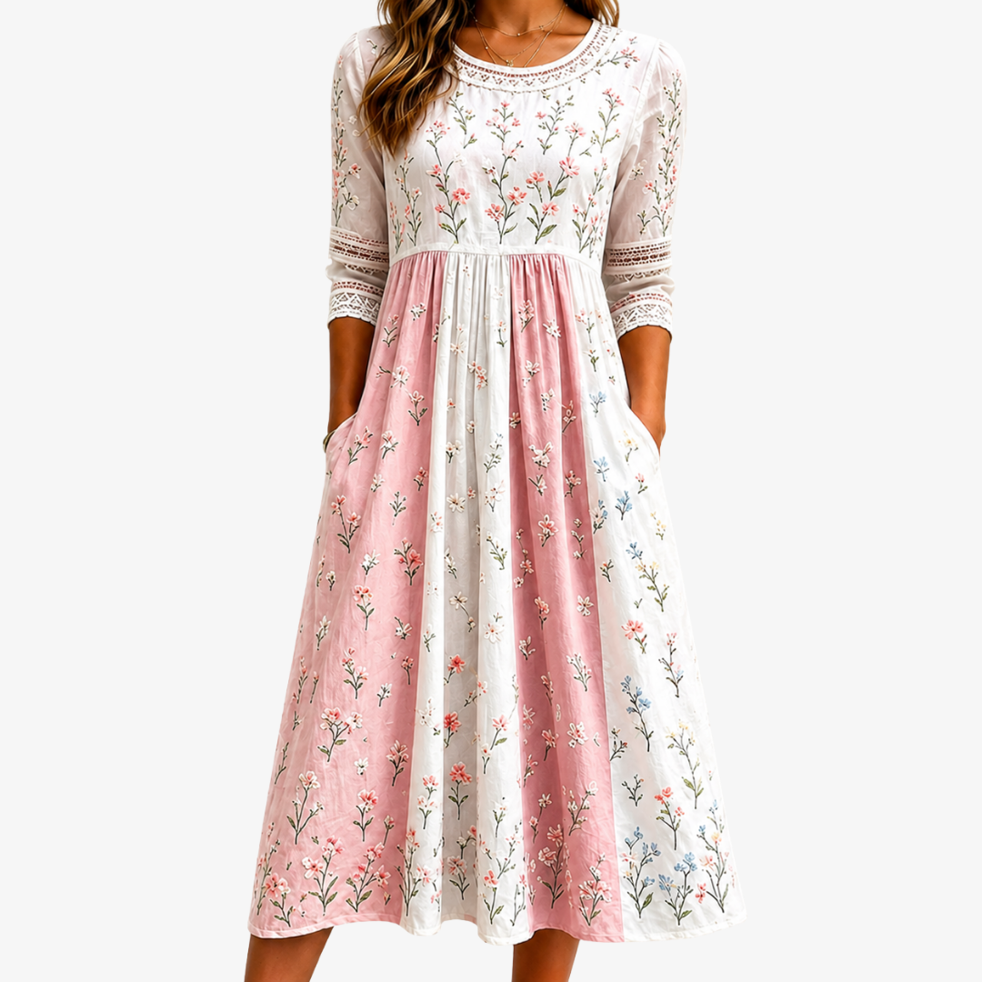 Blush Meadow Patchwork-Midikleid mit Taschen