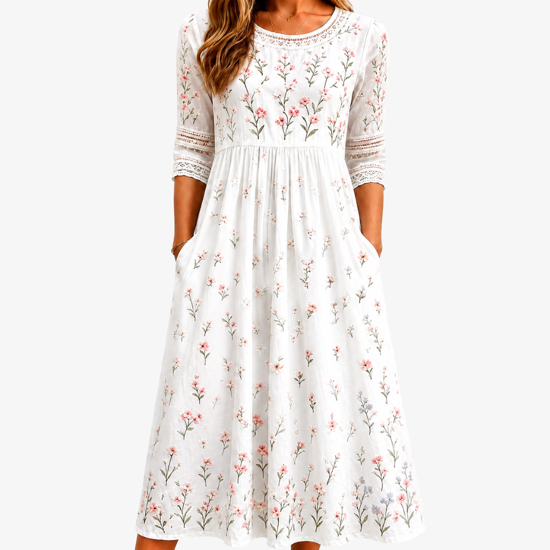 Flüsternde Wildblumen Midi-Kleid mit Taschen