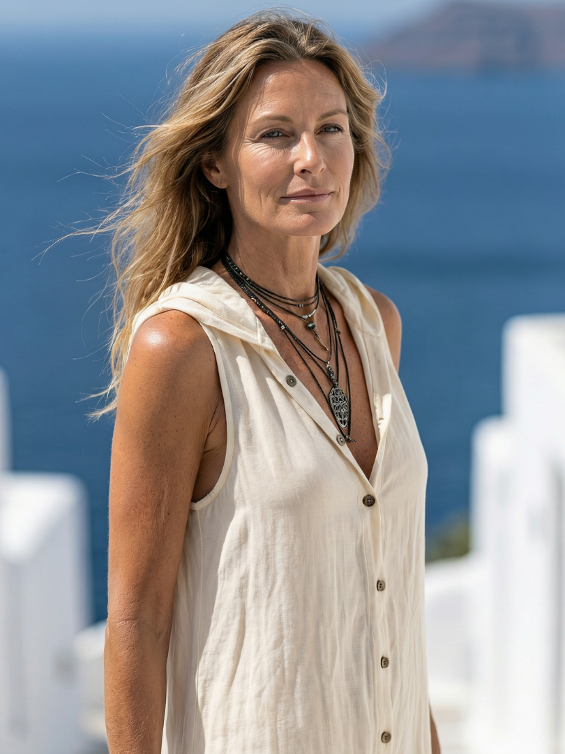 Marune | Ärmelloses, geknöpftes Kapuzen-Maxikleid
