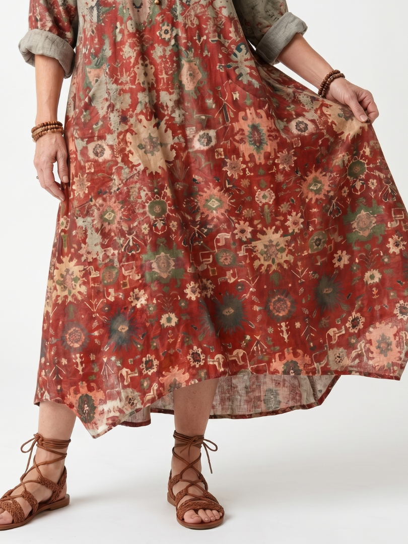 Safran | Relaxed Midi-Kleid mit Mustermix und Taschen