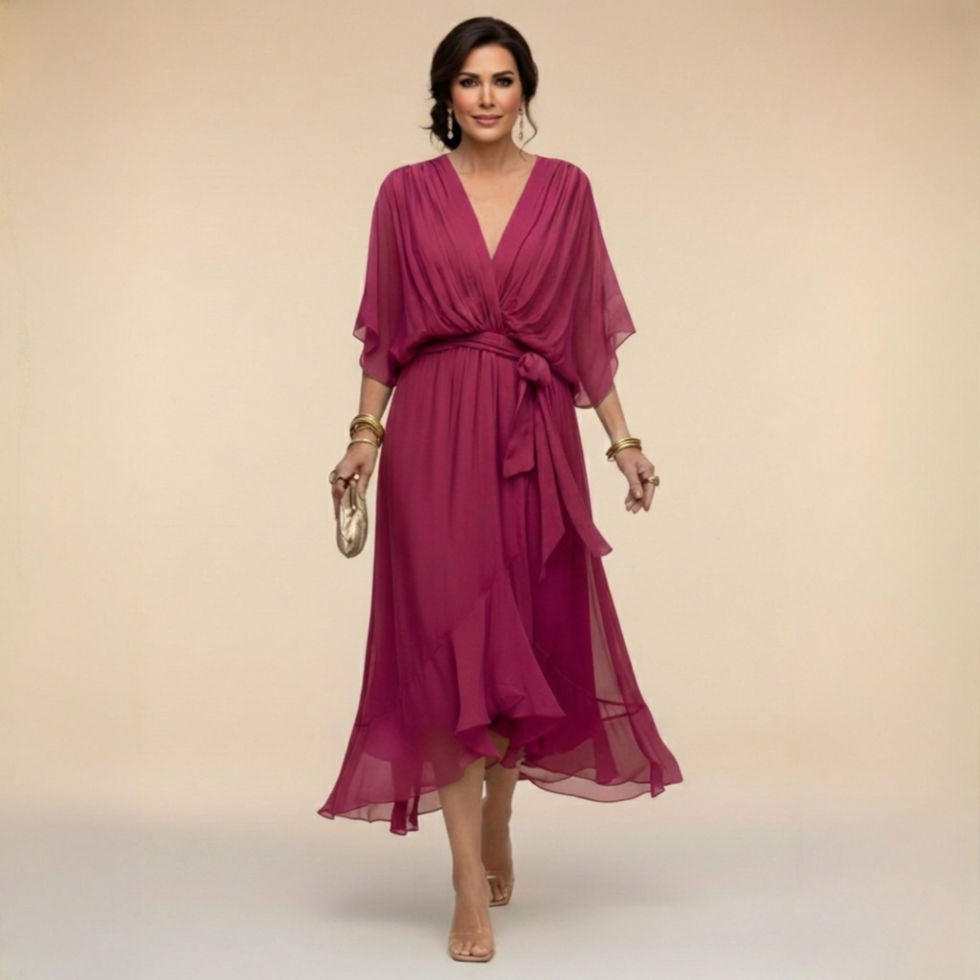 Opal | Elegantes Midi-Kleid mit V-Ausschnitt