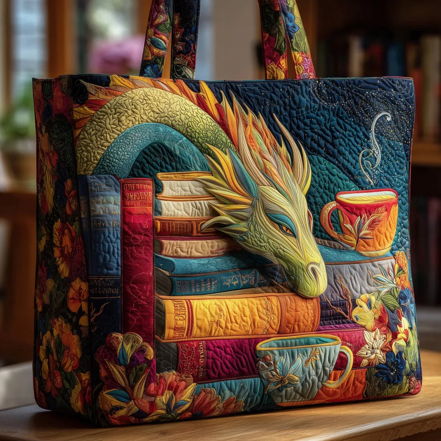 Handwerktasche – Drachenleser mit Büchern und Tassen