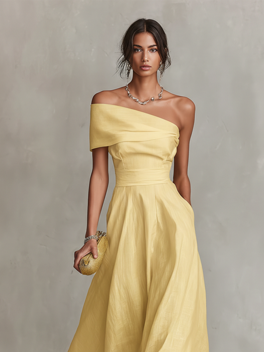 Lisa | Leinenkleid mit One-Shoulder-Ausschnitt