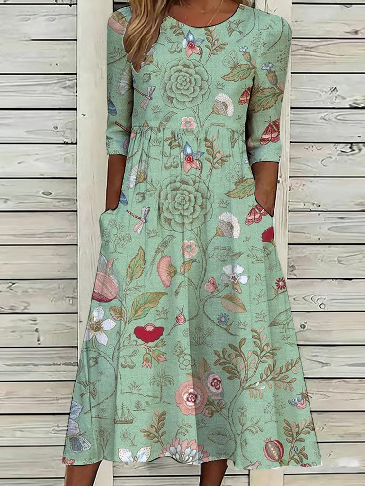 Damen Retro Blumenmuster Bedrucktes Freizeitkleid