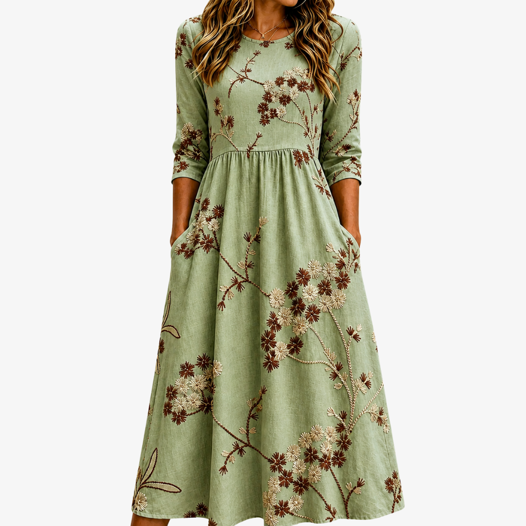 Sage Meadow geblümtes Midi-Taschenkleid