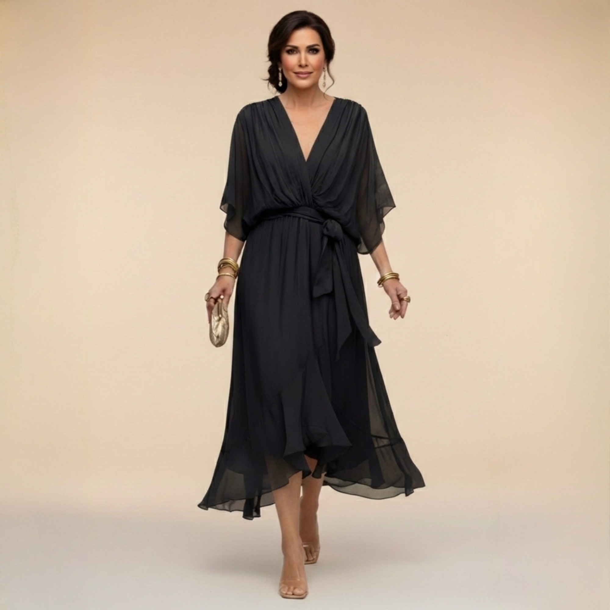 Opal | Elegantes Midi-Kleid mit V-Ausschnitt