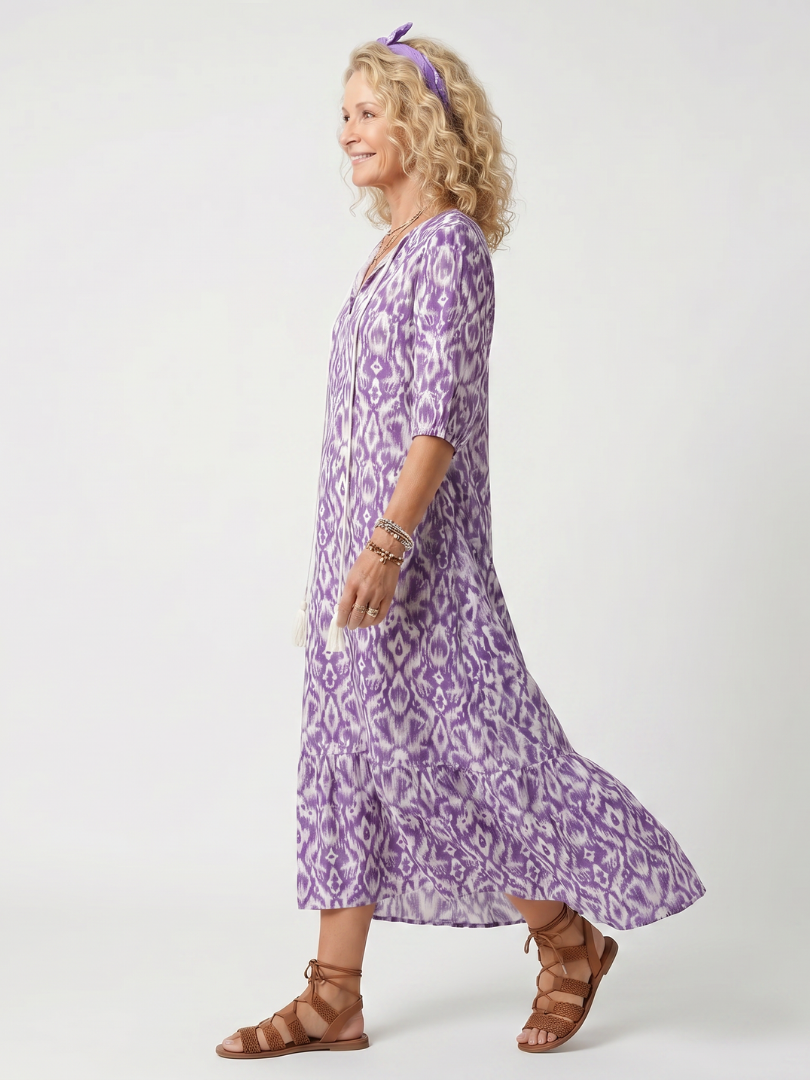 Penelope | Bedrucktes Midikleid mit Bindequasten