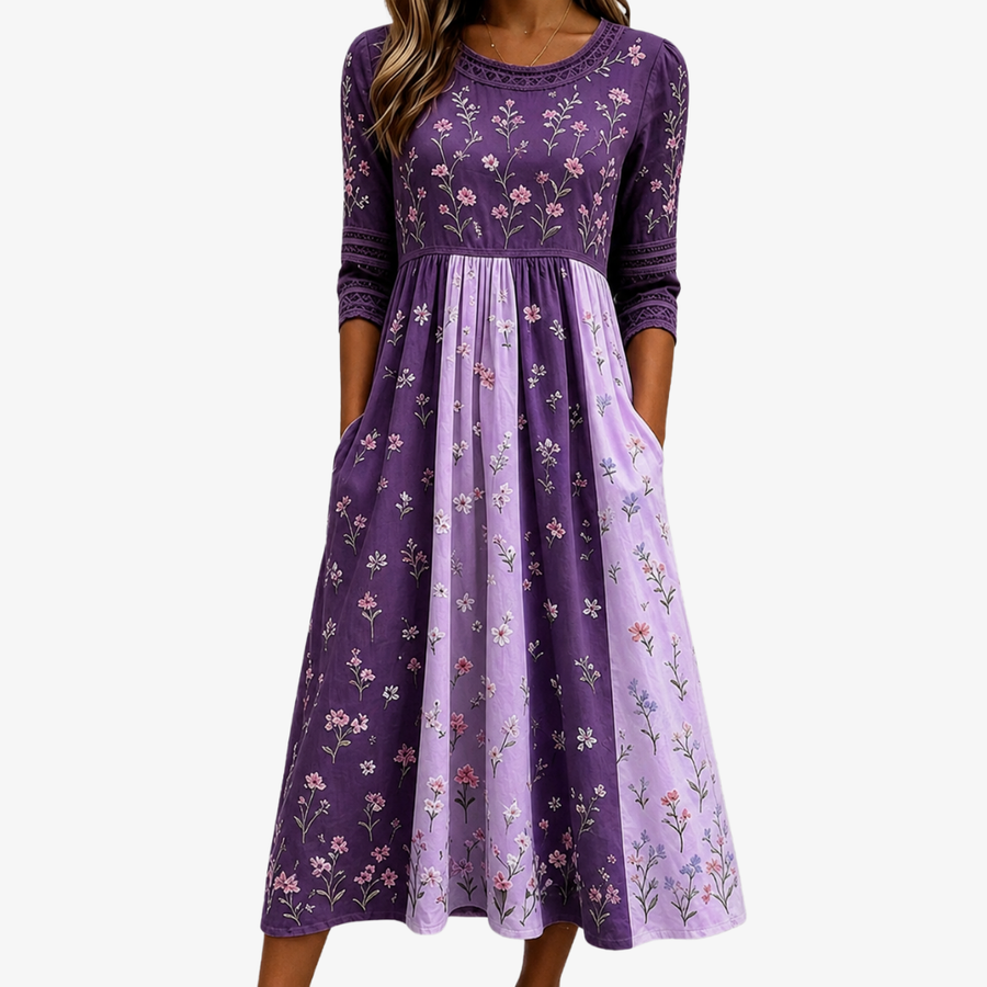 Lavendel Wildblumen Panel Midikleid