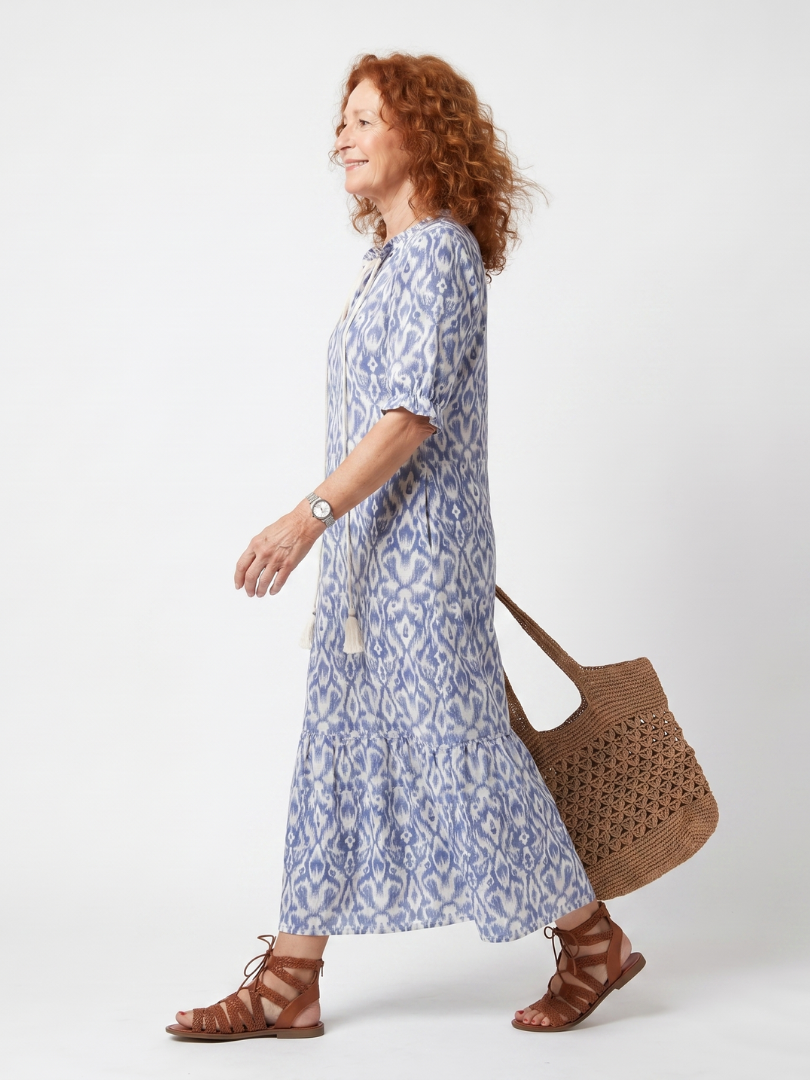 Ottoline | Midi-Kleid mit Quasten und Print am Ausschnitt
