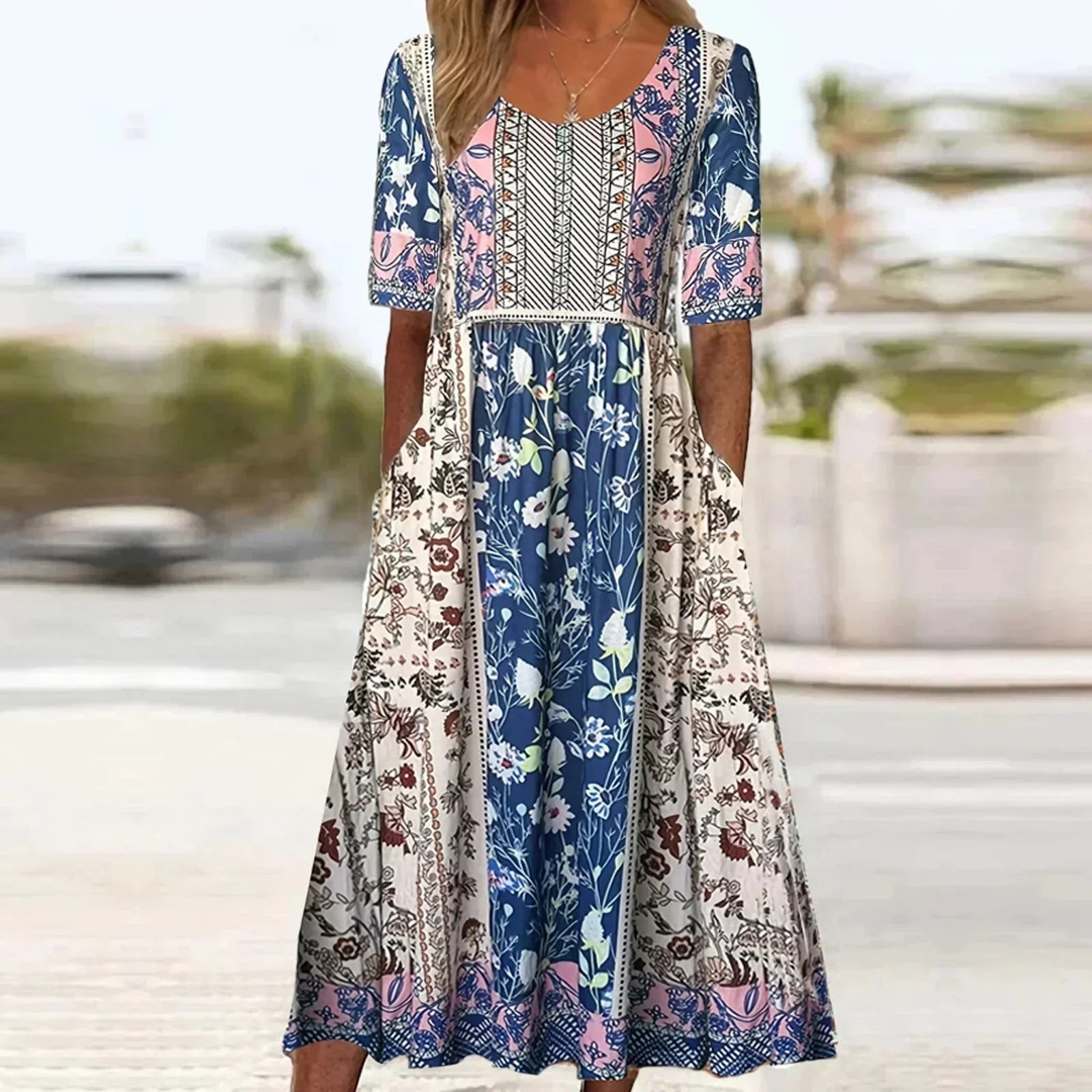 Damenkleid | Midi im Boho-Print