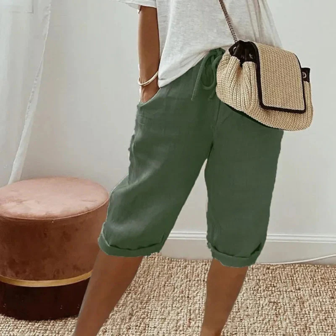Fenley | Leinen-Caprihose mit Kordelzug