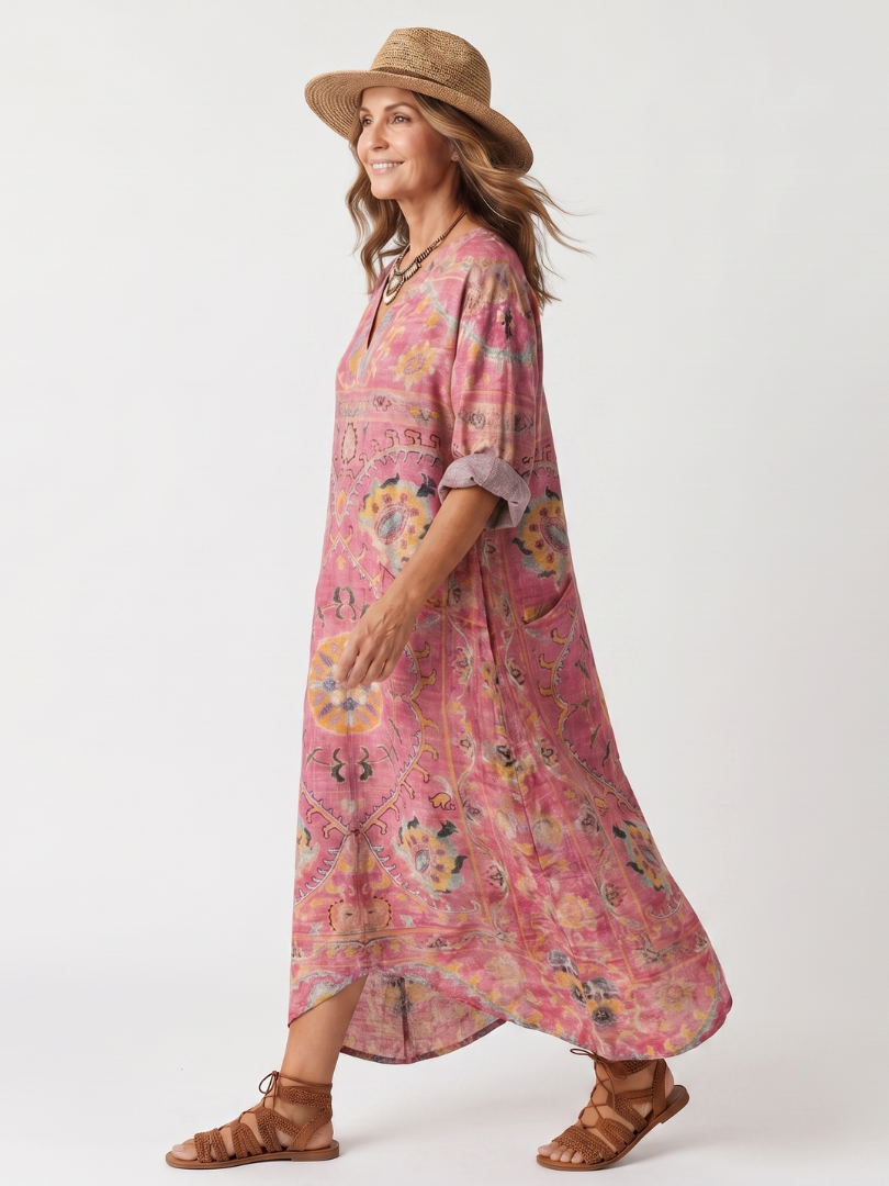 Tilda | Relaxed Midi-Kleid mit Taschen und abstraktem Print