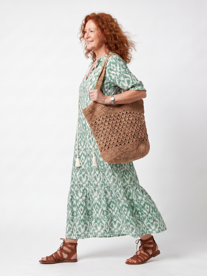 Ilara | Gemustertes V-Ausschnitt-Midikleid mit Quasten