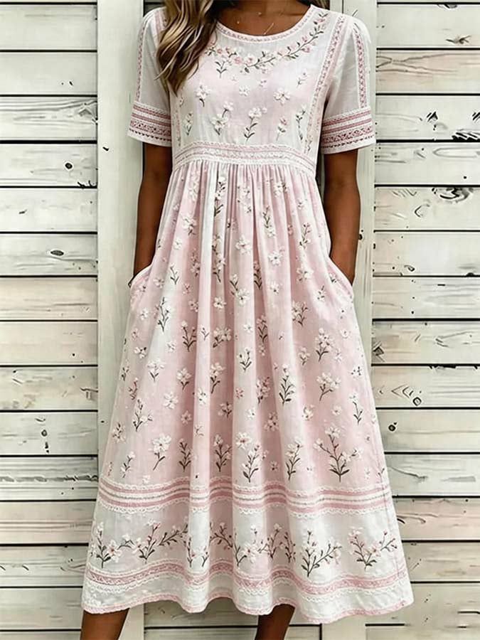 Blumenkleid für Damen mit kurzen Ärmeln