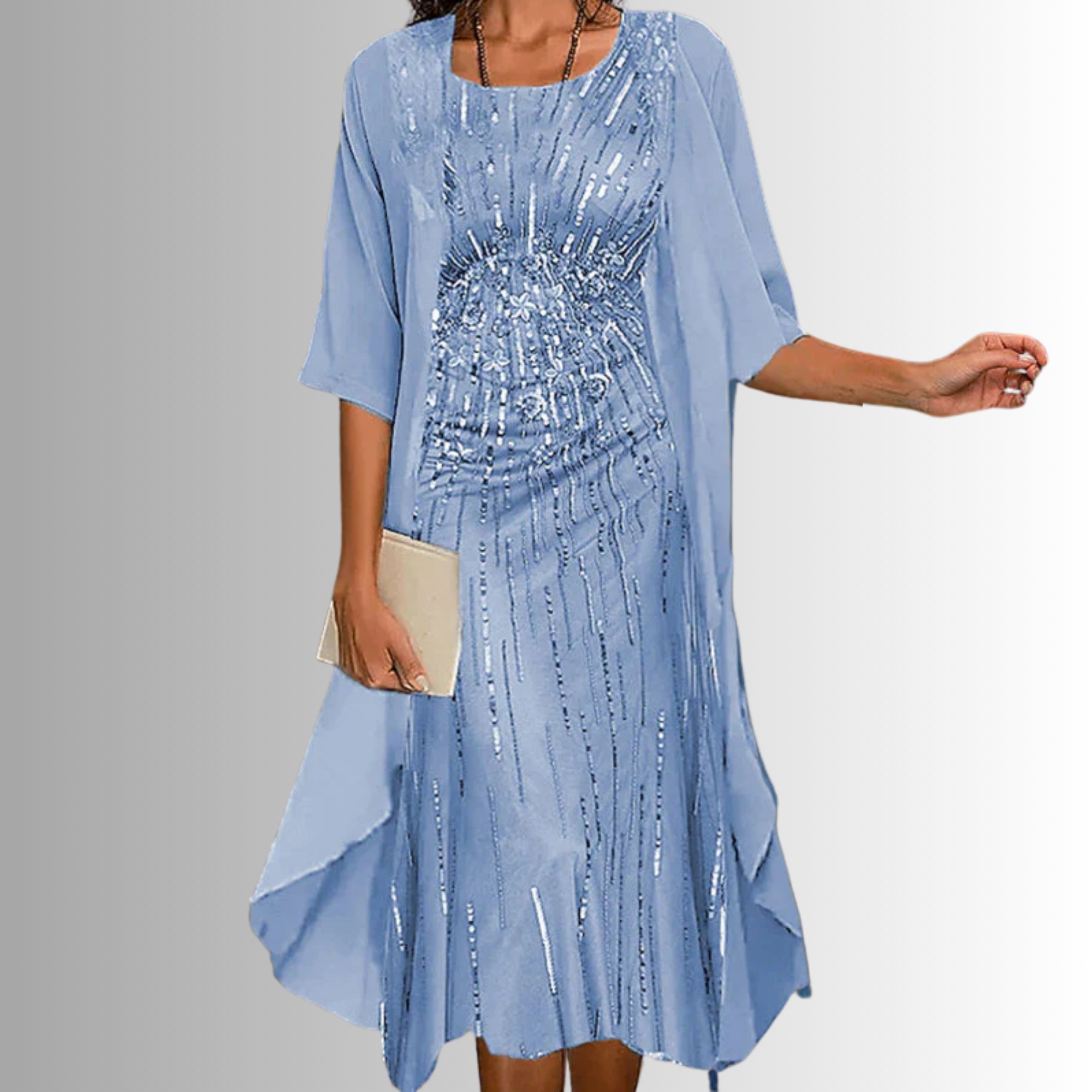 ADELINE | Florales Midikleid und transparenter Staubmantel zweiteiliges elegantes Set im Lagenlook