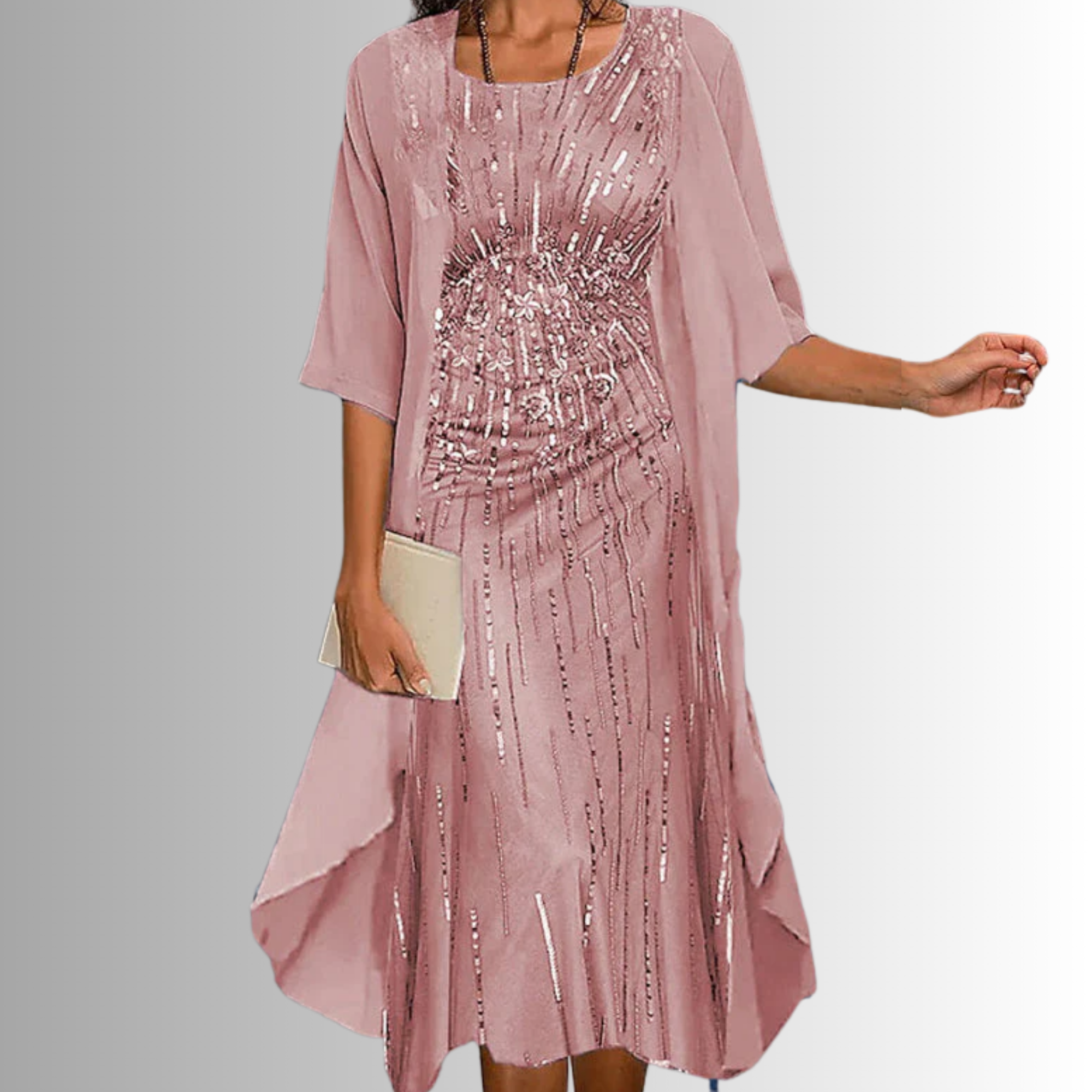 ADELINE | Florales Midikleid und transparenter Staubmantel zweiteiliges elegantes Set im Lagenlook