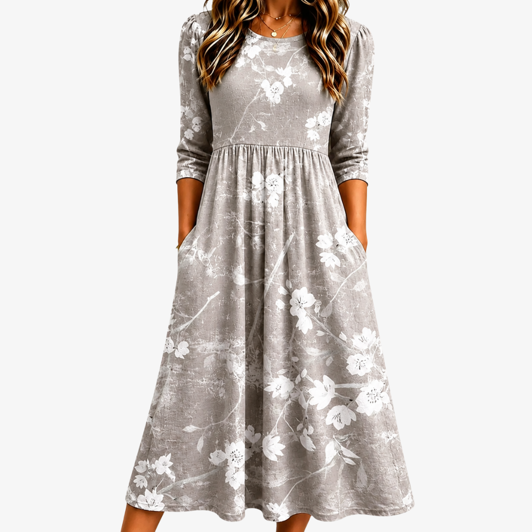 Silberne Blütenpracht Grace Midi-Taschenkleid