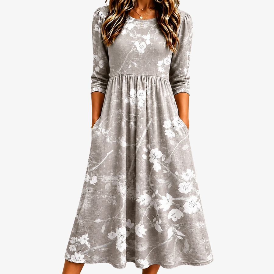 Silberne Blütenpracht Grace Midi-Taschenkleid