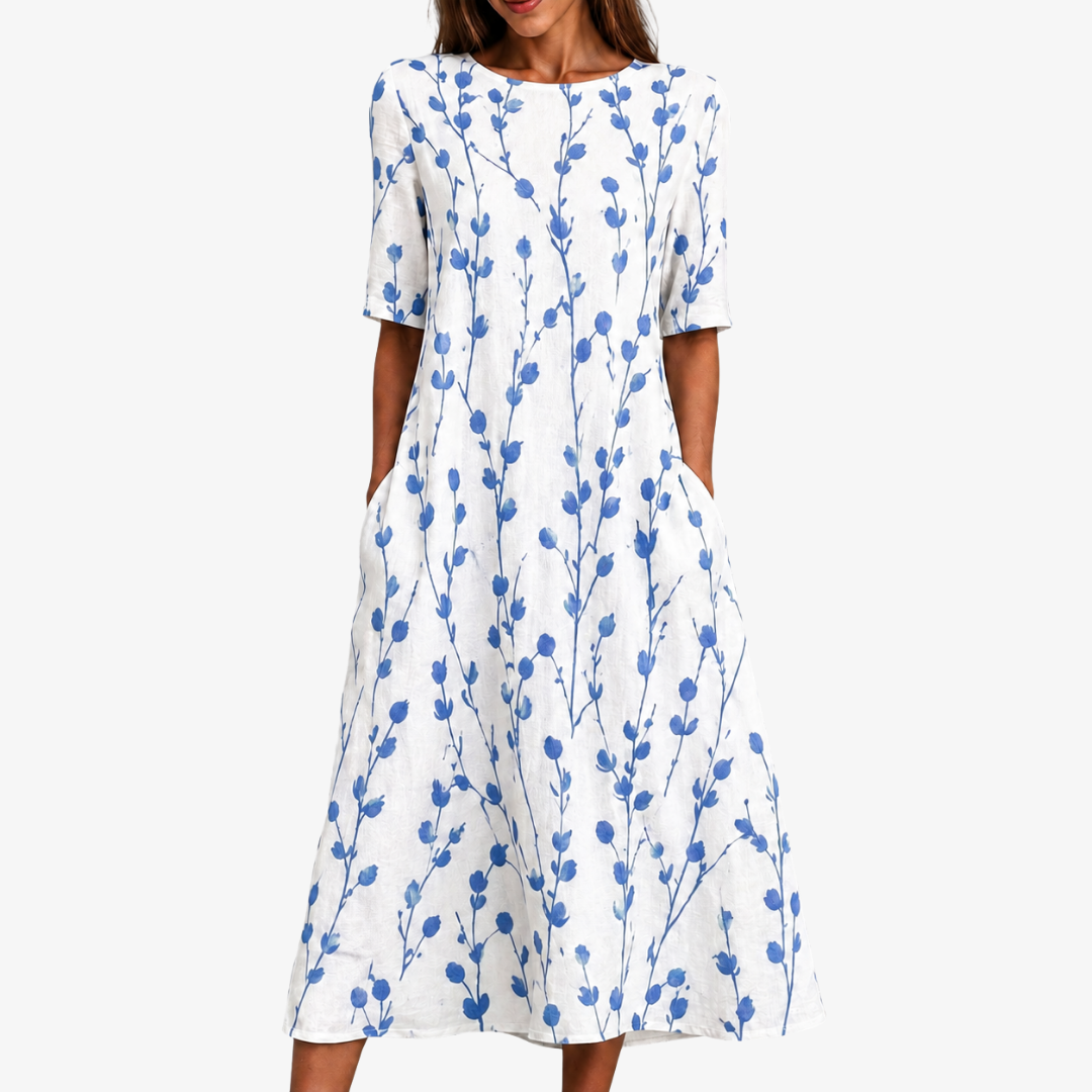 Blumenwiesen-Breeze-Taschen-Midikleid