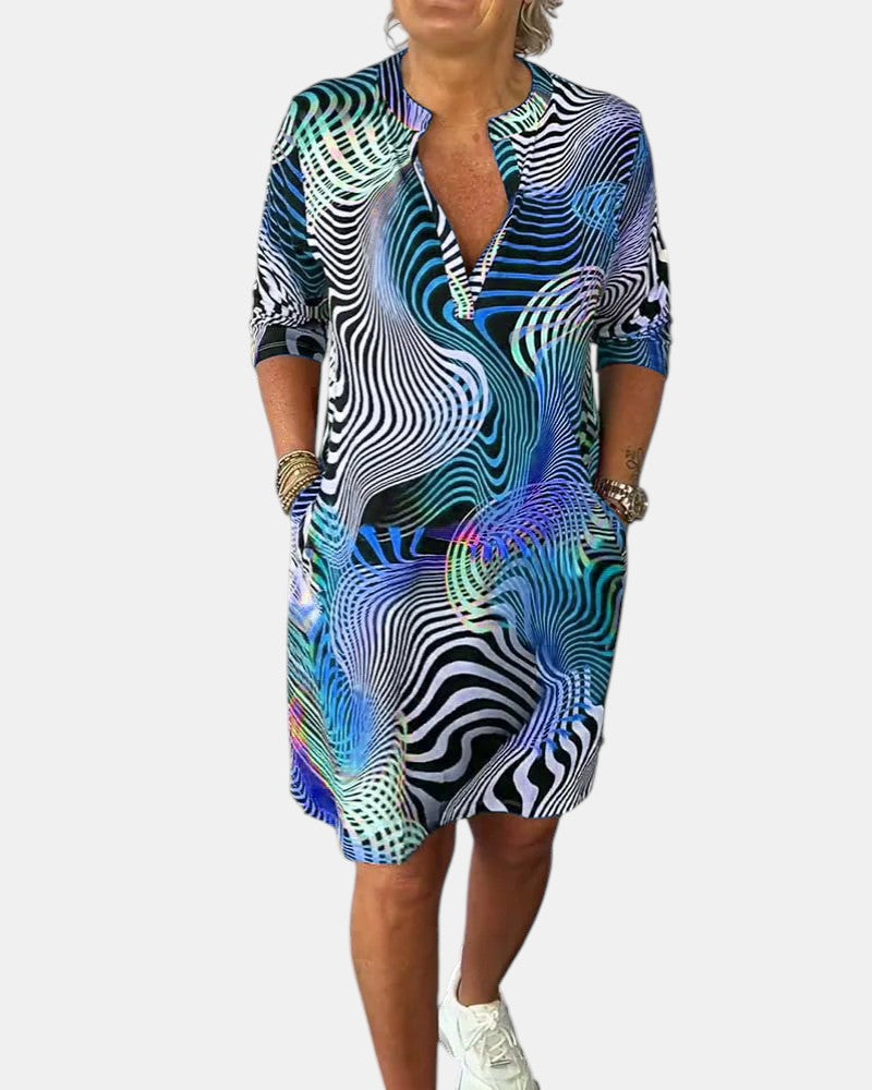 Jessica™ | Buntes V-Ausschnitt-Kleid