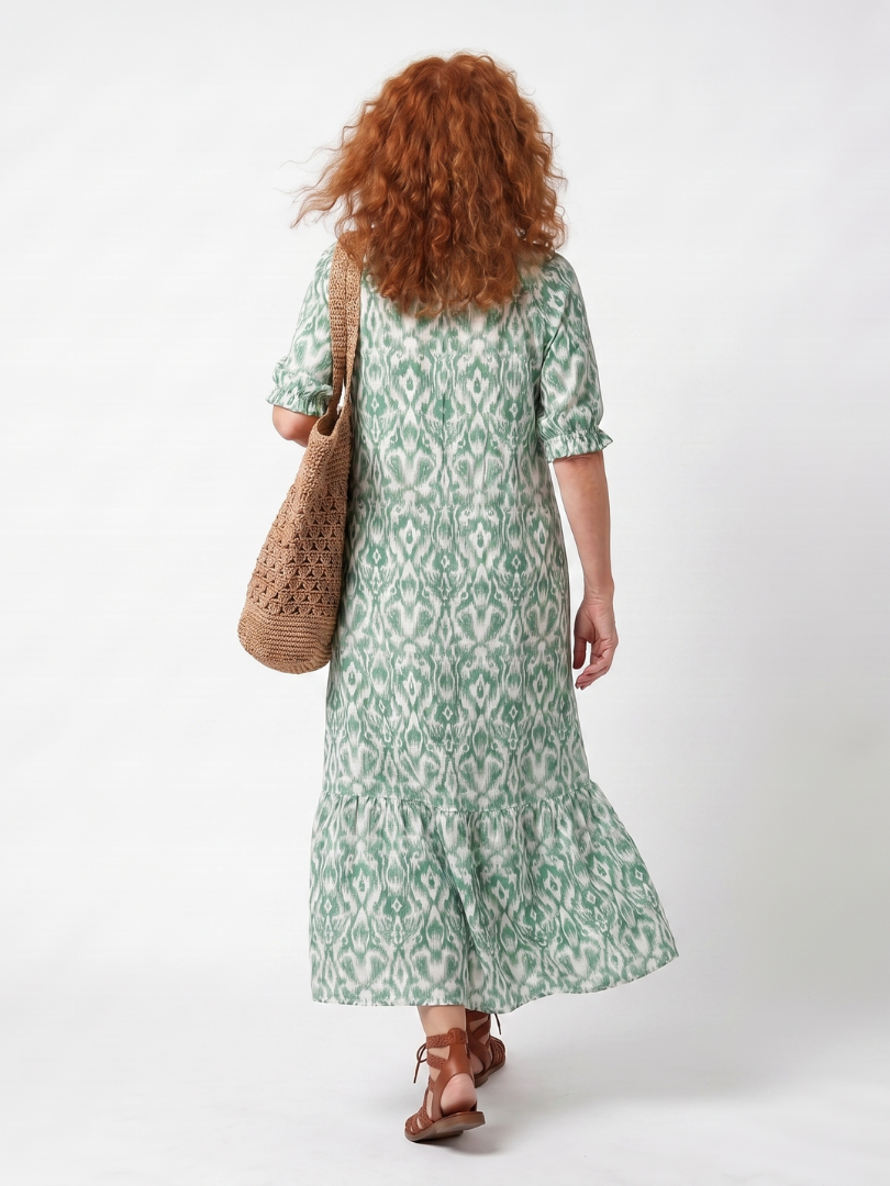 Ilara | Gemustertes V-Ausschnitt-Midikleid mit Quasten