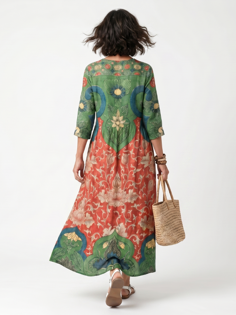 Sloane | Midi-Kleid mit V-Ausschnitt, Mustermix und Taschen