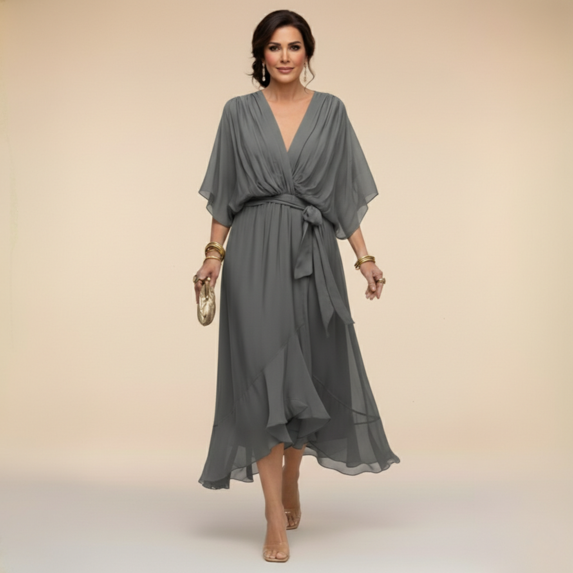 Opal | Elegantes Midi-Kleid mit V-Ausschnitt