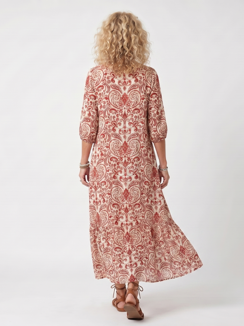 Noelle | Midi-Kleid mit aufwendigem Druck und Quastenband