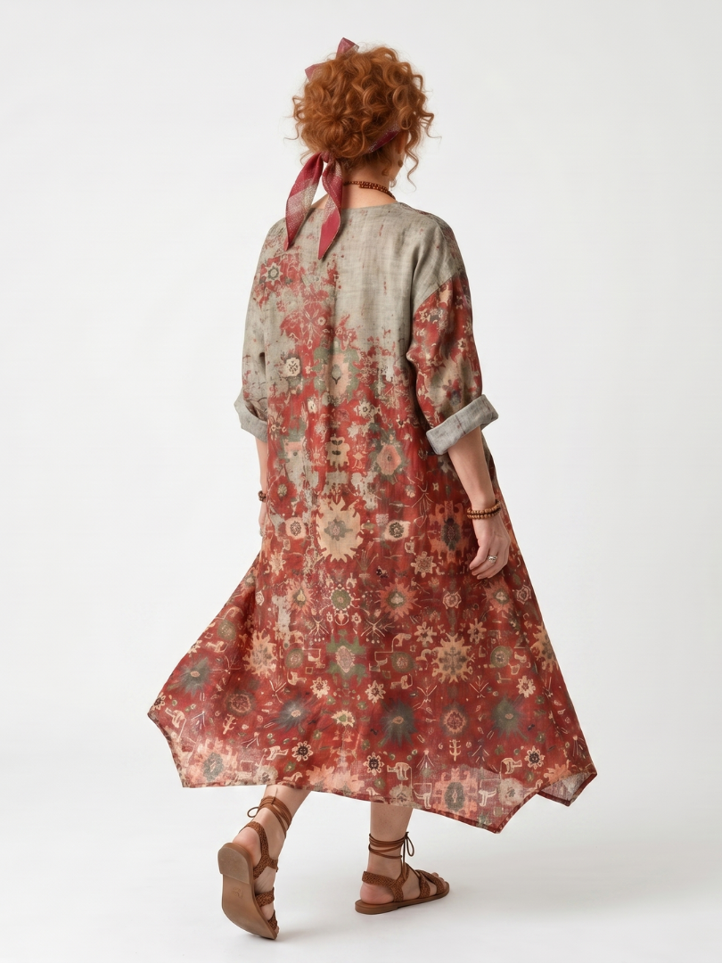 Safran | Relaxed Midi-Kleid mit Mustermix und Taschen