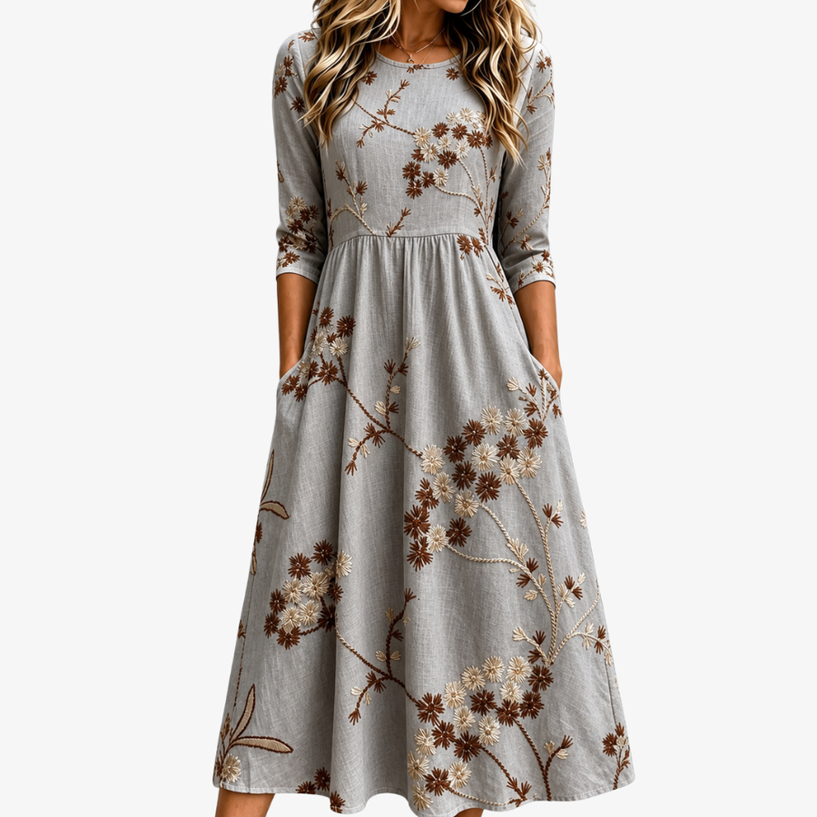 Herbstblüten-Midi-Kleid mit Taschen