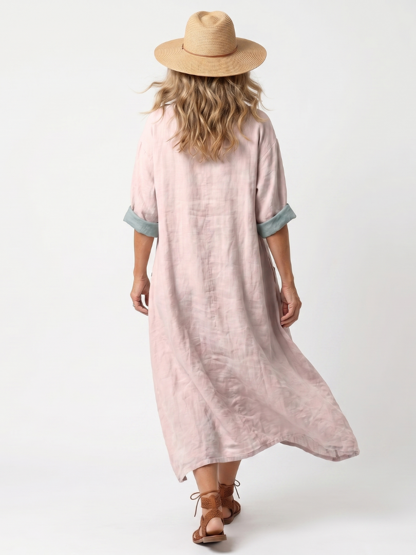 Kenza | Designer-Panel-Midikleid mit entspannter Passform und Taschen
