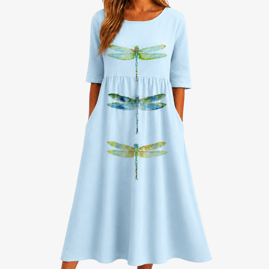 Sky Meadow Libellen-Midikleid mit Taschen