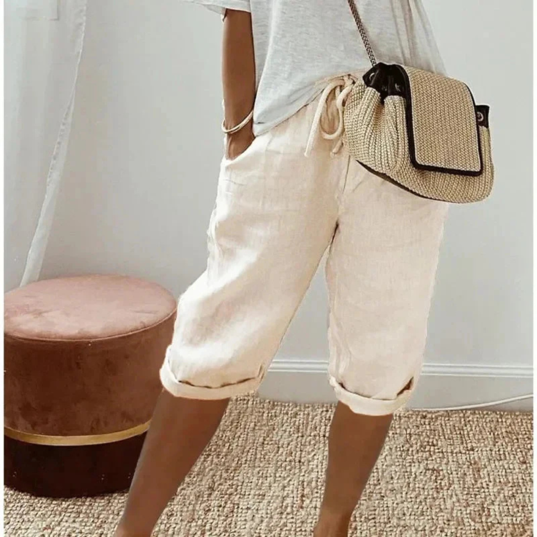 Fenley | Leinen-Caprihose mit Kordelzug