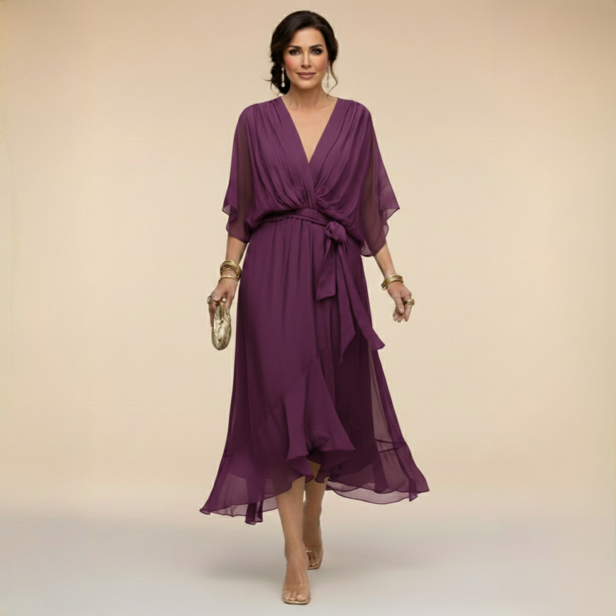 Opal | Elegantes Midi-Kleid mit V-Ausschnitt